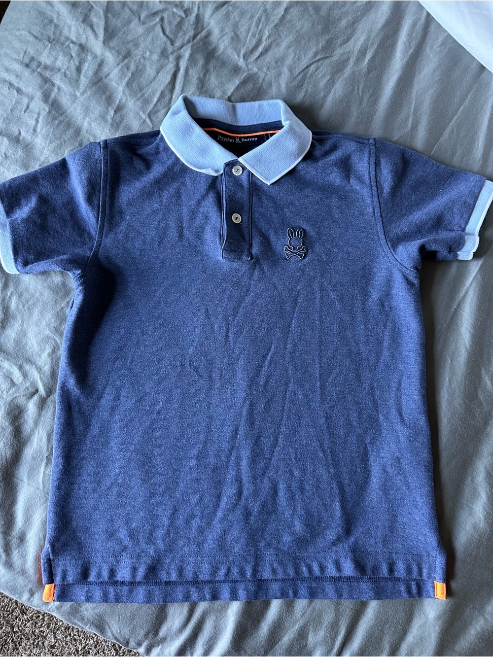 Psycho Bunny Boys' Navy Polo with Light Blue Trim